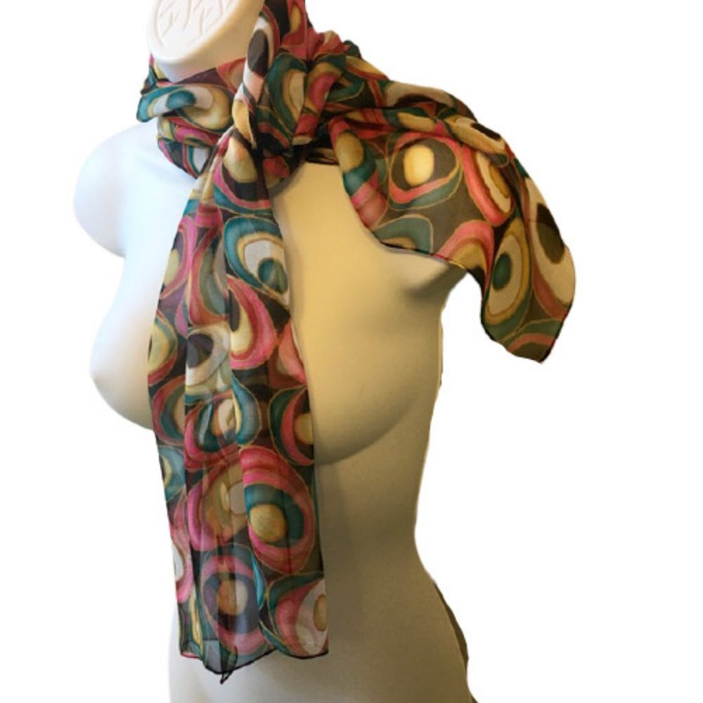 Two Vintage 60s Scarves Wild Patterns Abstract Prints Mid Century